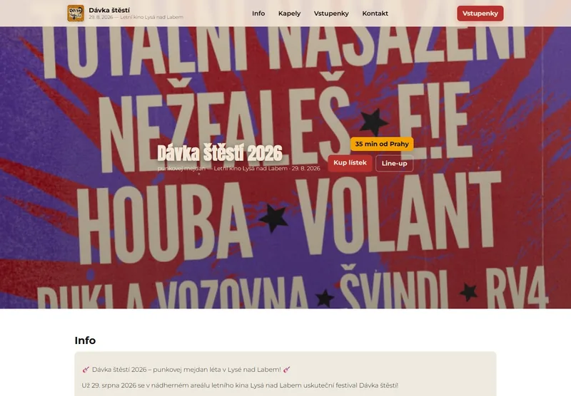 Náhled webu punkového festivalu Dávka štěstí v Lysé nad Labem